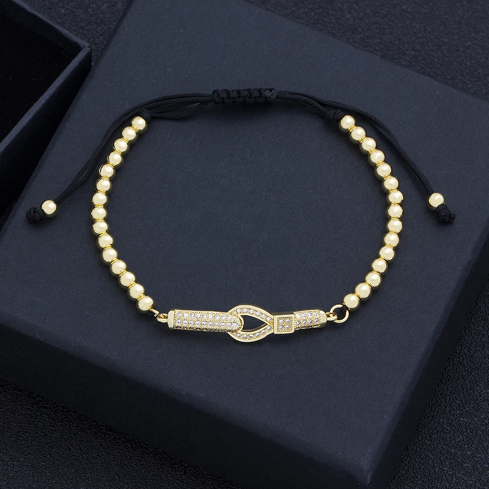 Nidin Trendy Copper Zircon Handmade Bead Bracelet Luxury Macrame Pave CZ Adjustable Jewelry Gift For Men Women Best Gifts