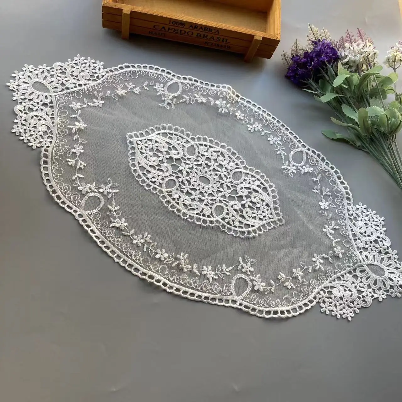 

2 pcs White Embroidered Flower Mesh Lace Ribbon Applique Trims for Covers Curtain Home Textiles Sewing Strip Ribbon Lace Fabric