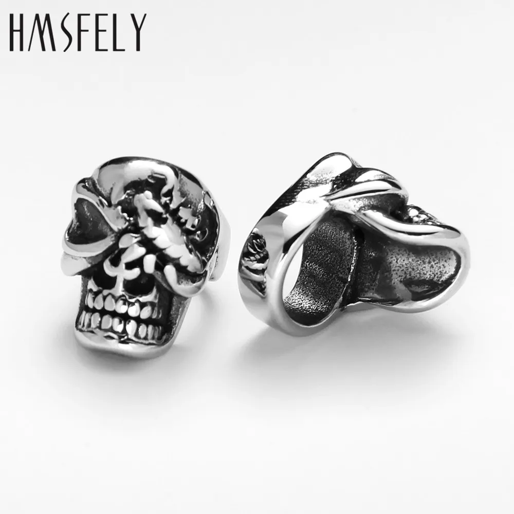 HMSFELY 316l Stainless Steel Viking Pirate Skull Beads Accessories For DIY Leather Bracelet Making 8mm Big Hole Size Bead 5pcs