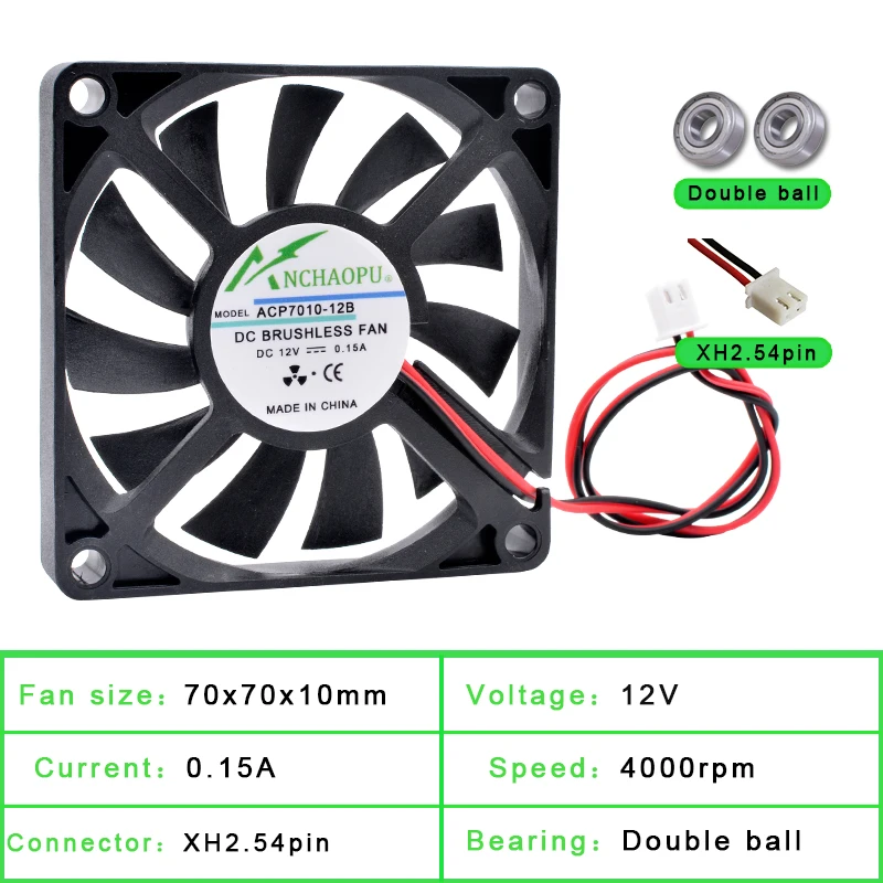 ACP7010 7cm 70mm fan 70x70x10mm DC5V 12V 24V 2pin 2 wires for the cooling fan of the chassis power supply charger inverter