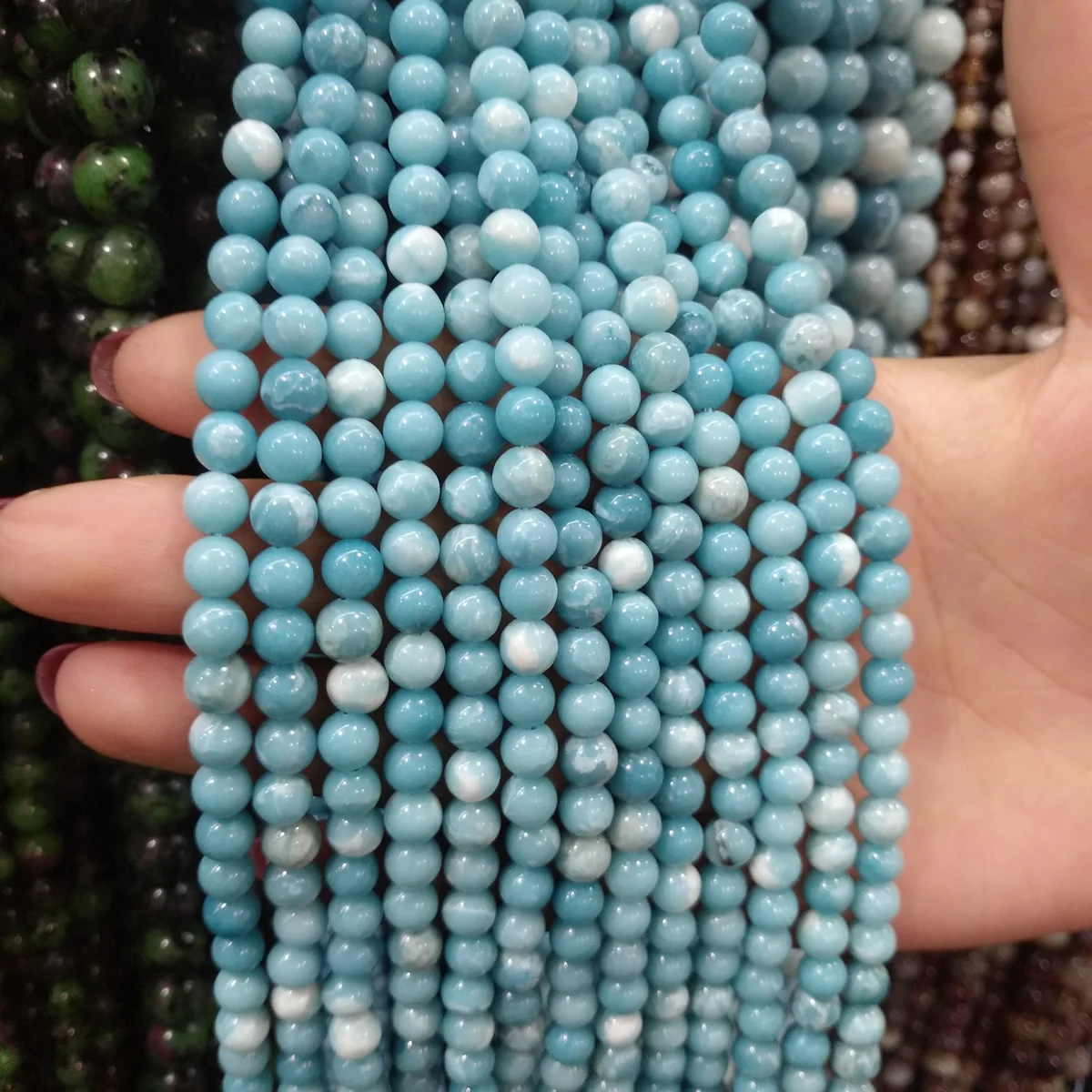 Designer Jewelry Stone Beads4/ 6/8/10/12mm Round Ball loose beads DIY Beading Findings Natural Larimar Stone Beads