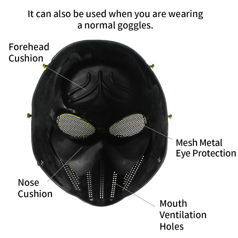 New Tactical Paintball Airsoft Skull Full Face Protection Mask Outdoor Field CS Shooting Cycling Punisher Skull Metal Mesh Masks