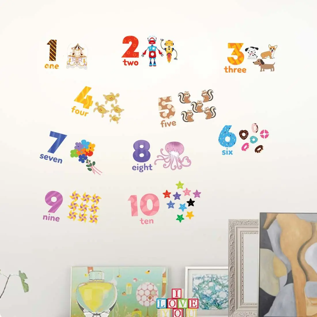 Home Decor For Children Room Vinyl Mural Art Early Education Number Wall Decal Cartoon Animal Wall Sticker Jungle Fruit