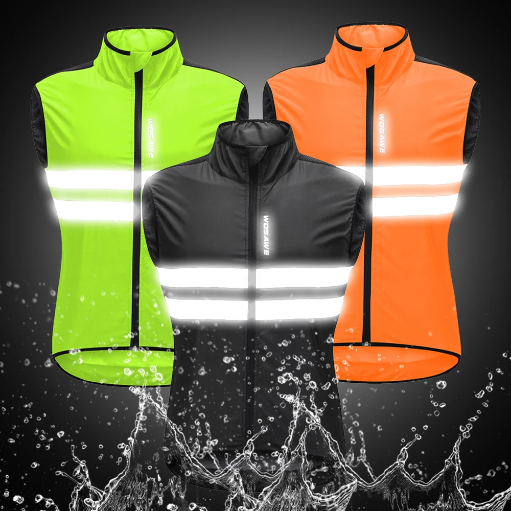 Wosawe reflexivo ciclismo colete à prova de vento mtb bicicleta de estrada sem mangas camisa ciclo superior gilet casaco vento