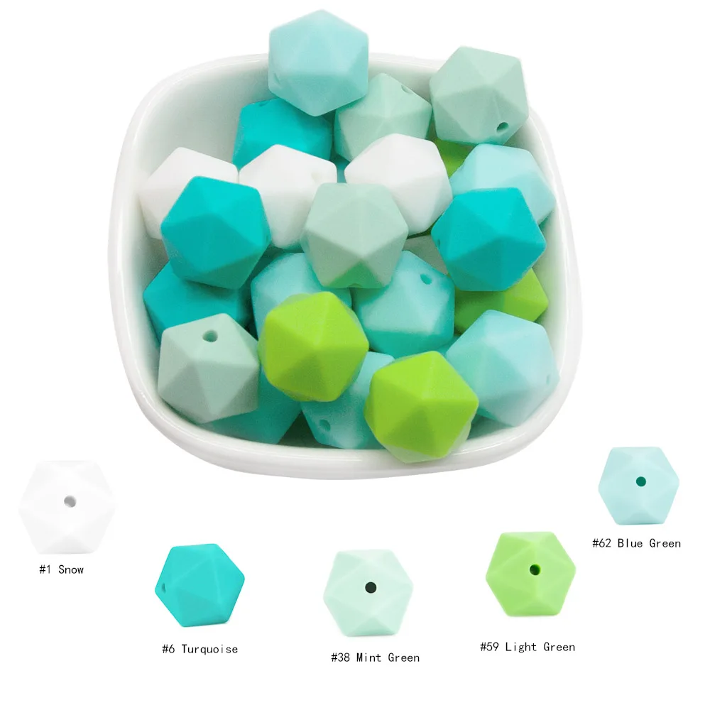 Cute-idea Silicone Beads Hexagon Beads 14mm 10pc Food Grade Silicone Teether DIY Pacifier Clips 17mm Icosahedron Beads Necklace