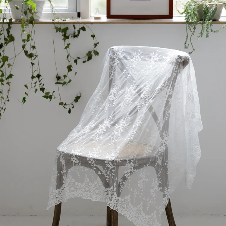 1yard Mesh cloth floral embroidery soft yarn lace fabric tablecloth lace embroidered cloth head clothing handmade diy