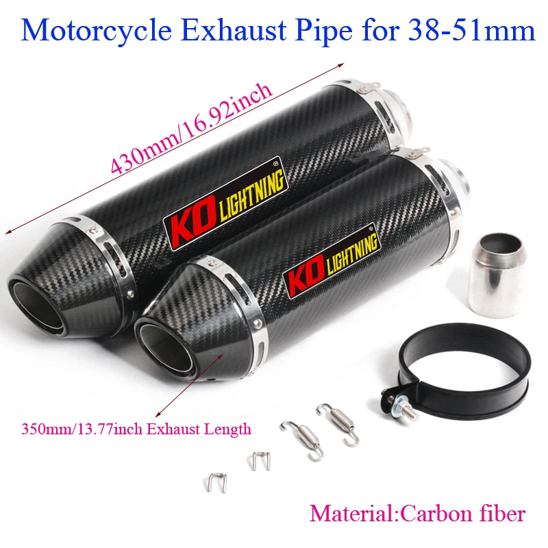 Motorcycle Exhaust Vent Tip Pipe Carbon Fiber System 350mm/430mm For 38-51mm Muffler Silencer Tubes Silp on