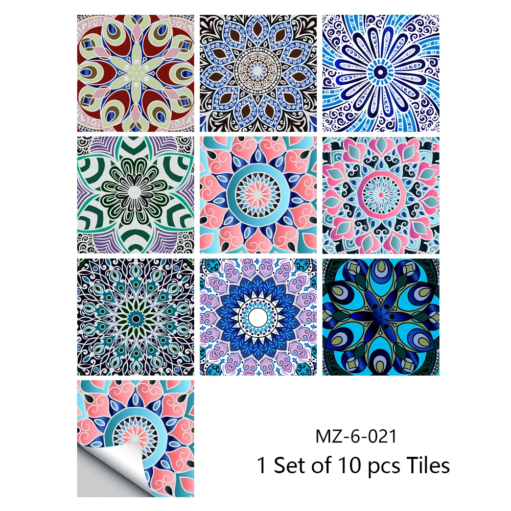 10/15/20cm Mandala Style Matte Surface Tile Sticker Peel & Stick Decoration Film For Tiles /Ground in Kitchen Wardrobe Wallpaper