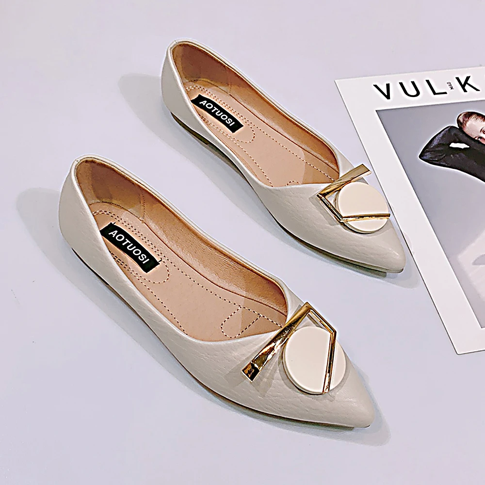 FamtiYaa Women's Autumn Shoes Ballet Flats Pointed Toe Shallow Buckle Slip-on Fashion 2021