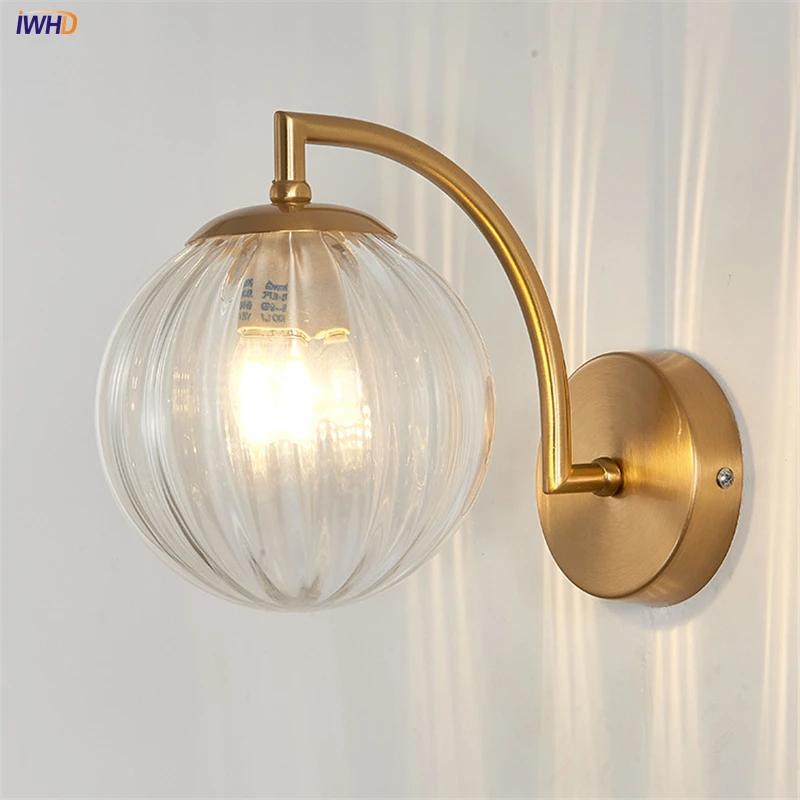 Brass Color LED Wall Lamp Glass Ball Nordic Modern Wandlamp Bedroom Mirror Light For Corridor Bar Cafe Fashion Minimalist Sconce