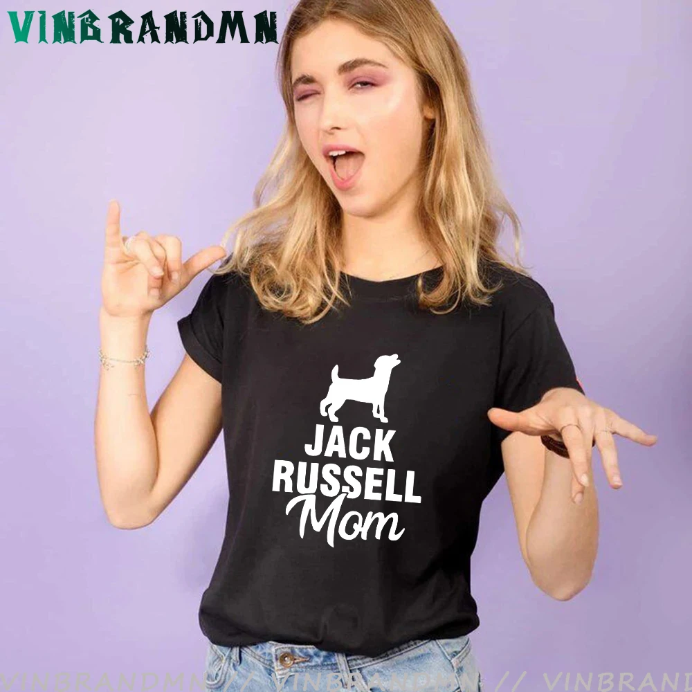 Jack Russell Mom T Shirt Short Sleeve Terrier Dog Lovers T-shirt Pet Dog Print Womne Tee Tops Dog Lovers Clothing Camisetas Muje