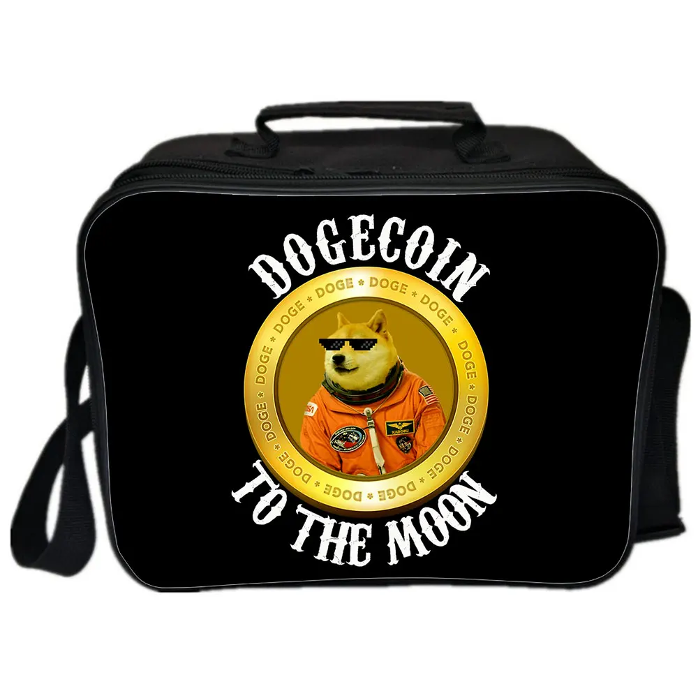 Dogecoin Backpack Shoulder Bag Japanese Anime Picnic Bag Handbags Portable Insulated Canvas Lunch Bags For Women