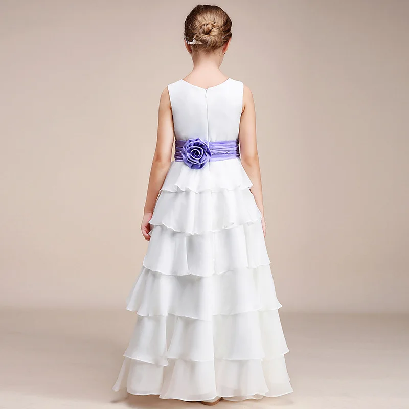 Dideyttawl vestido de fiesta de cumpleaños para niños, vestidos de princesa de comunión Formal de nivel para niñas, vestidos de flores de gasa blanca para bodas