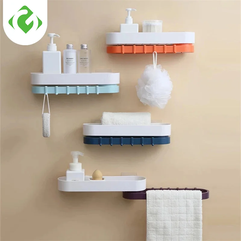 Rotatable Bathroom Organizer Shelf Shampoo Cosmetic Storage Rack Wall Mounted Kitchen Shelf Household Items Bathroom Accessories