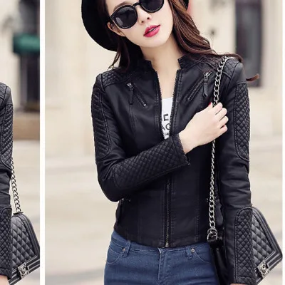 Women Spring Autumn Pu Leather Jacket Casual Slim Soft Moto Jacket Biker Faux Leather Jacket Female Coat Basic Streetwear