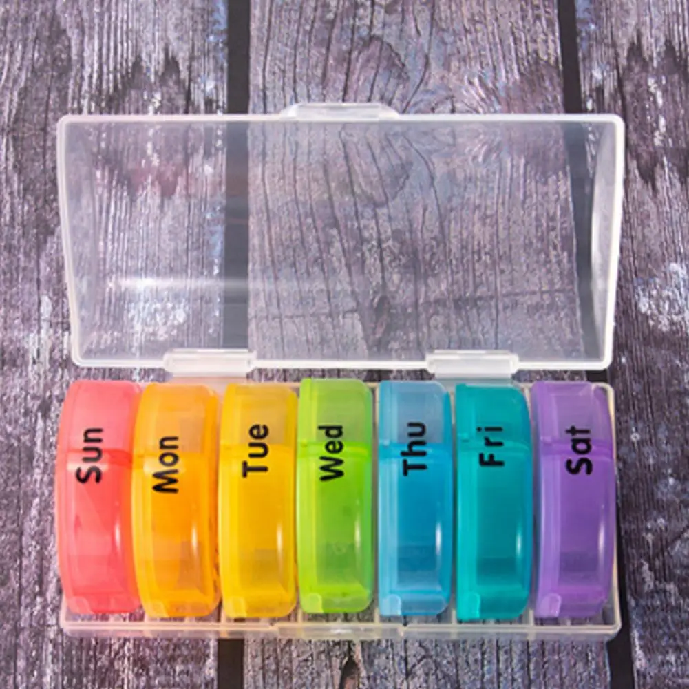 Weekly Pill Organizer Airtight Rainbow Color Pill Case Plastic 7 Day Moisture Proof Vitamin Tablets Storage Container таблетница