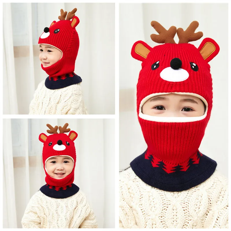 Christmas Children Turtleneck Hats Plus Velvet Cap For Kid Cartoon Baby Hooded Collar Scarf Girls Boys Toddler Mask