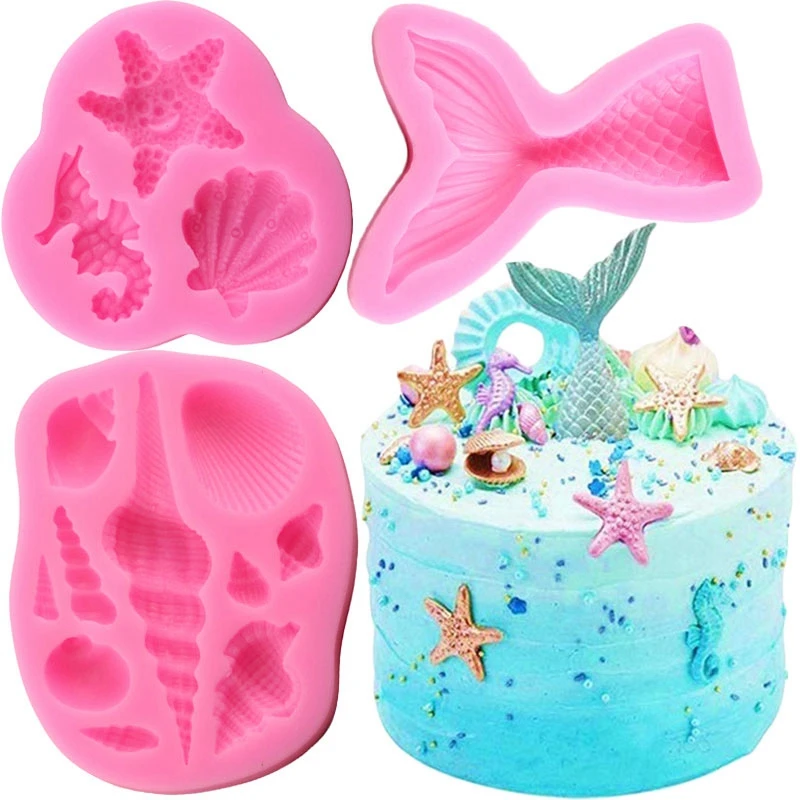 Cartoon Ocean Fish Fondant Shell Conch Cake Silicone Mold Candy Chocolate Mould DIY Baking Decoration Tool Animal Clay Resin Art