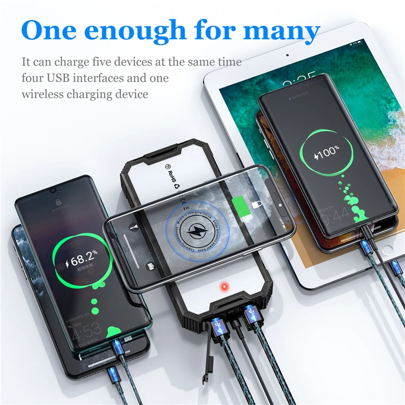 Drótnélküli napelemes áram bankomat töltés powerbank Bejáró Akkumulátor számára xiaomi IPhone 15 samsung powerbank vel kemping ligh 36800mah