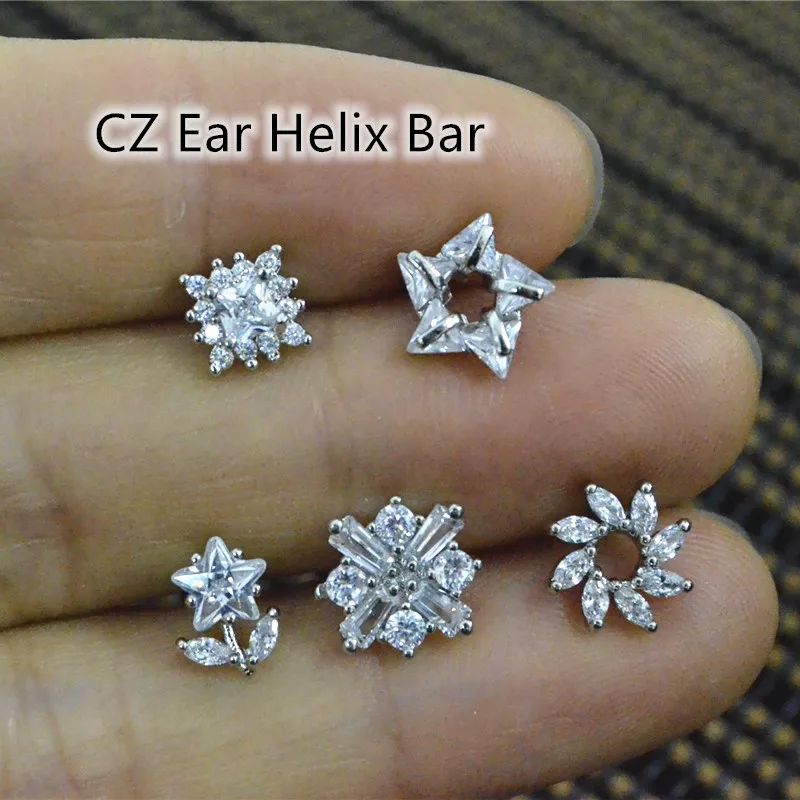 

Lot50pcs Body Jewelry- Rose Flower Cross Mix CZ Ear Studs/Earring Helix Bar Upper Earring Body Piercing Tragus Diath Earring 16g