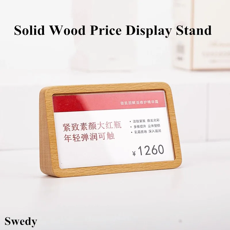 

102x64mm Mini Acrylic Sign Holder Display Stand Counter Top Table Number Place Card Wood Base Name Price Label Paper Card Tags