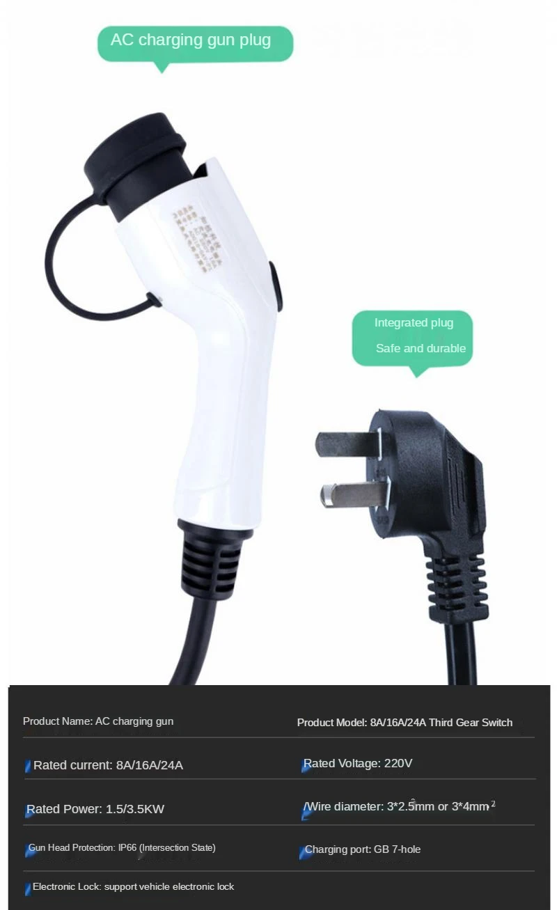 Nieuwe Energie Elektrische Auto Oplader 3Kw 8A16A Aarding Gratis Oplader Portable Opladen Gun