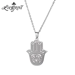 LIKGREAT Hand of Fatima Hamsa Pendant Necklace for Women Stainless Steel Classic Evil Eye Charms Choker Jewelry Gifts