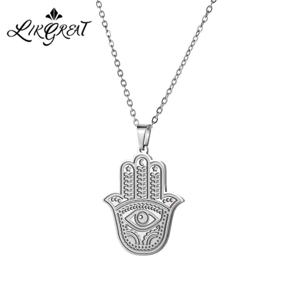 LIKGREAT Ręka Fatimy Hamsa Naszyjnik dla kobiet ze stali nierdzewnej Klasyczne wisiorki Evil Eye Choker Biżuteria Prezenty