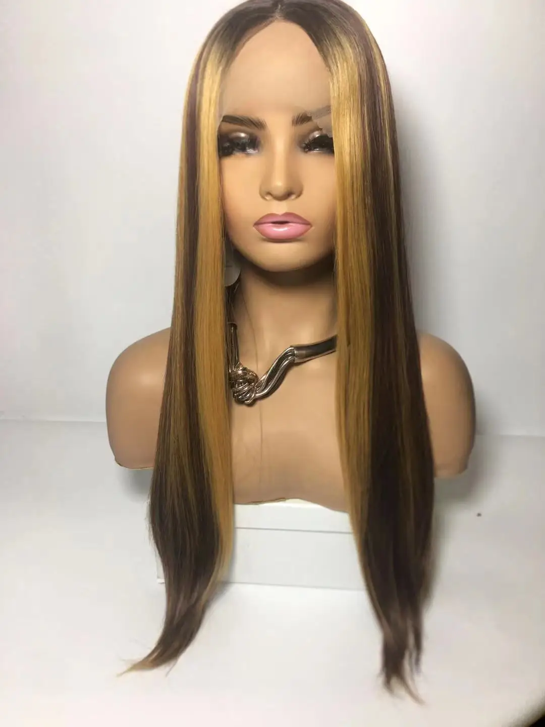 Beautiful synthetic wig with hand made T frontal Piano Color synthetic lace front wig