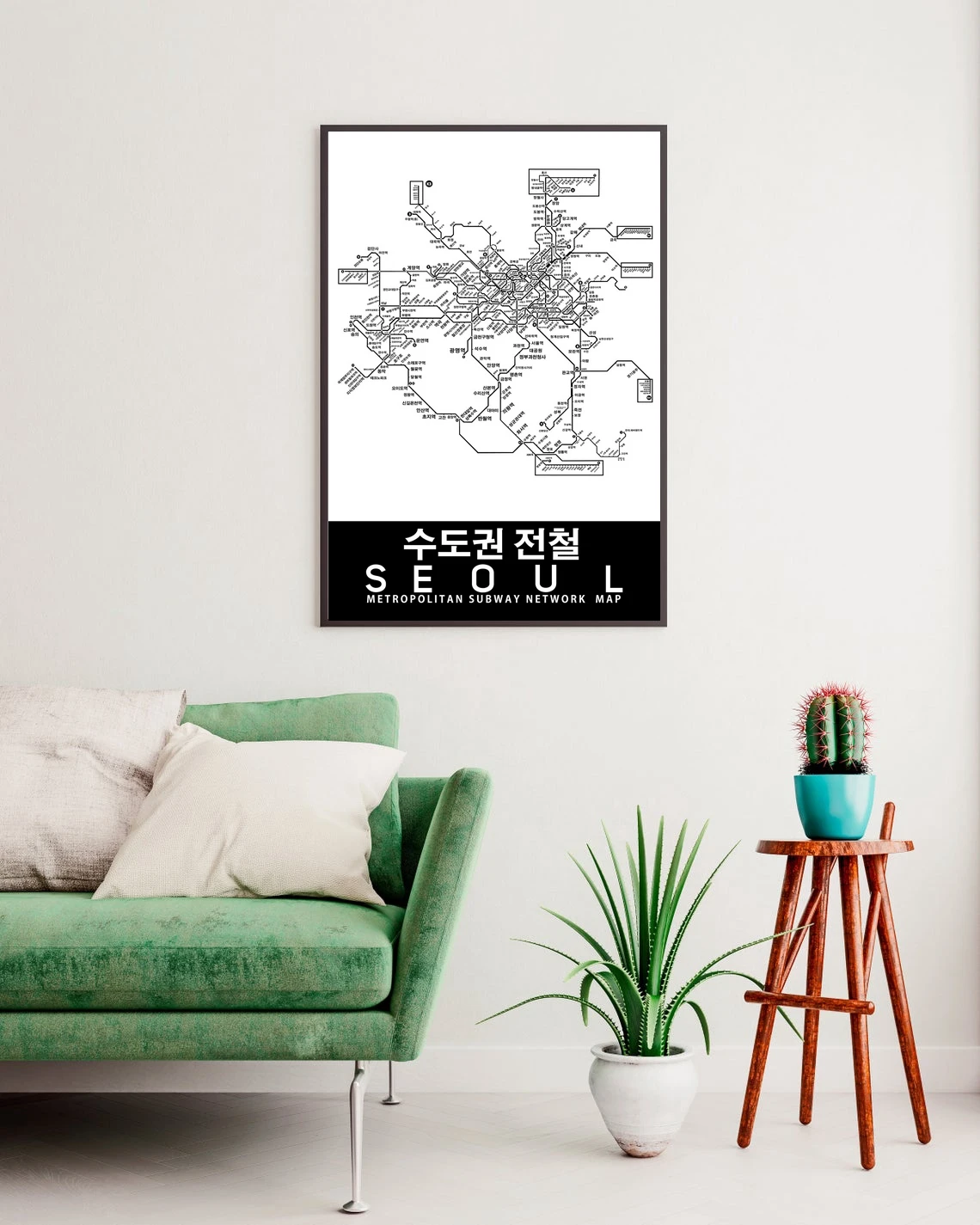 Mapa del metro de Seúl, lienzo impreso, pintura de pared para el hogar, decoración (sin marco)