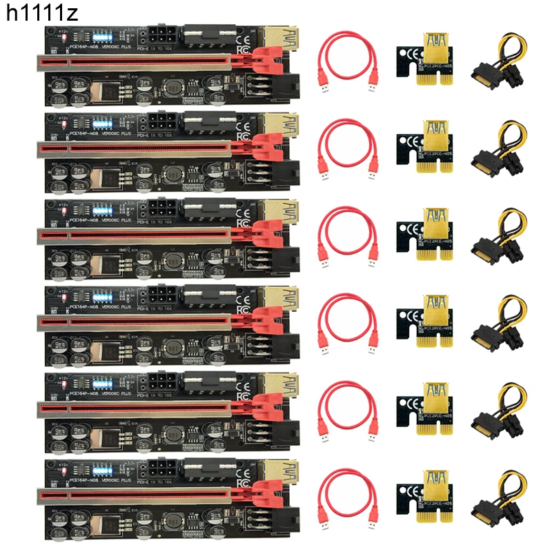 

6 LED Riser 009S 009C Plus PCIE Riser For Video Card Mining Cabo Riser PCI Express X16 Adapter Molex 6 Pin to SATA USB 3.0 Cable