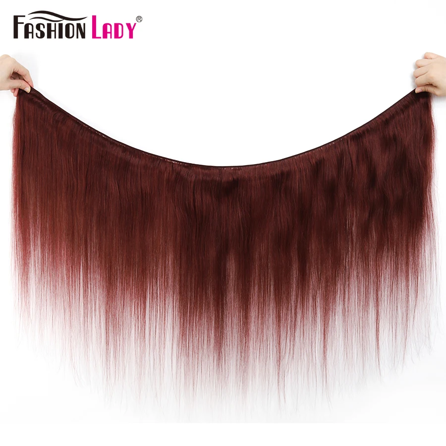 Fashion Lady-mechones de cabello humano precoloreado, cabello brasileño liso, 99j, rojo oscuro, paquete no Remy