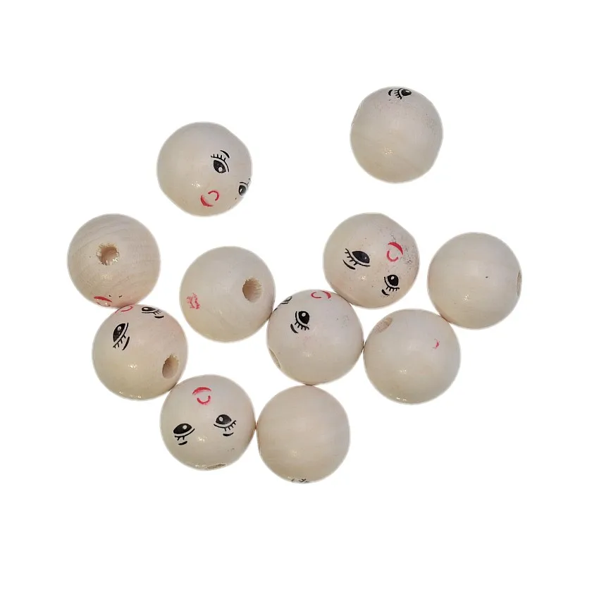 20/50PCs Smiling Face Wooden Beads Spacer Beads For Baby DIY Crafts Kids Toys Spacer Beading Bead Jewelry Making DIY