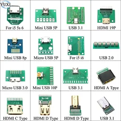 YuXi Micro Mini USB 2.0 3.0 B Female USB 3.1 Type-C Connector HDMI-compatible Interface DIP PCB Converter Adapter Breakout Board