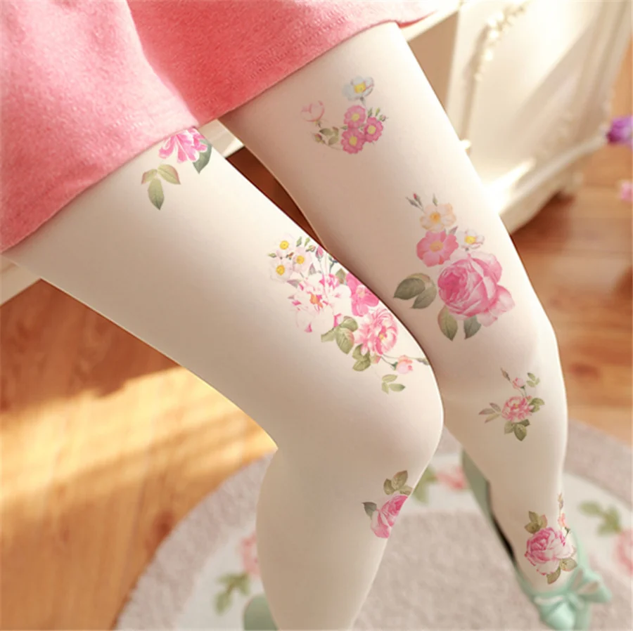 80D Japanese Lace Thight Gothic Lolita Stockings Panty Hose Cosplay Pantynose Rose Flower Stockings Socks D411