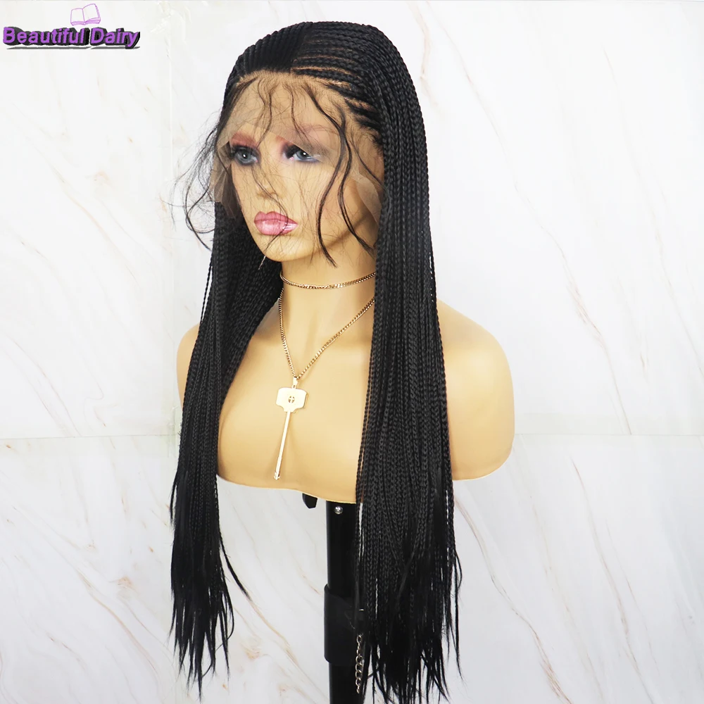 Beautiful Diary 13X6 Deep Part Lace Wigs Long Box Braided Wig with Baby Hair Synthetic Lace Front Wig for Black Women