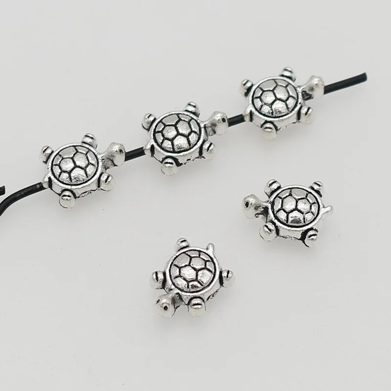 50pcs/lot Retro Antique Silver Small Turtles Loose Beads Cute Animals Zinc Alloy Decoration Charm Spacer Beads DIY Jewelry Make