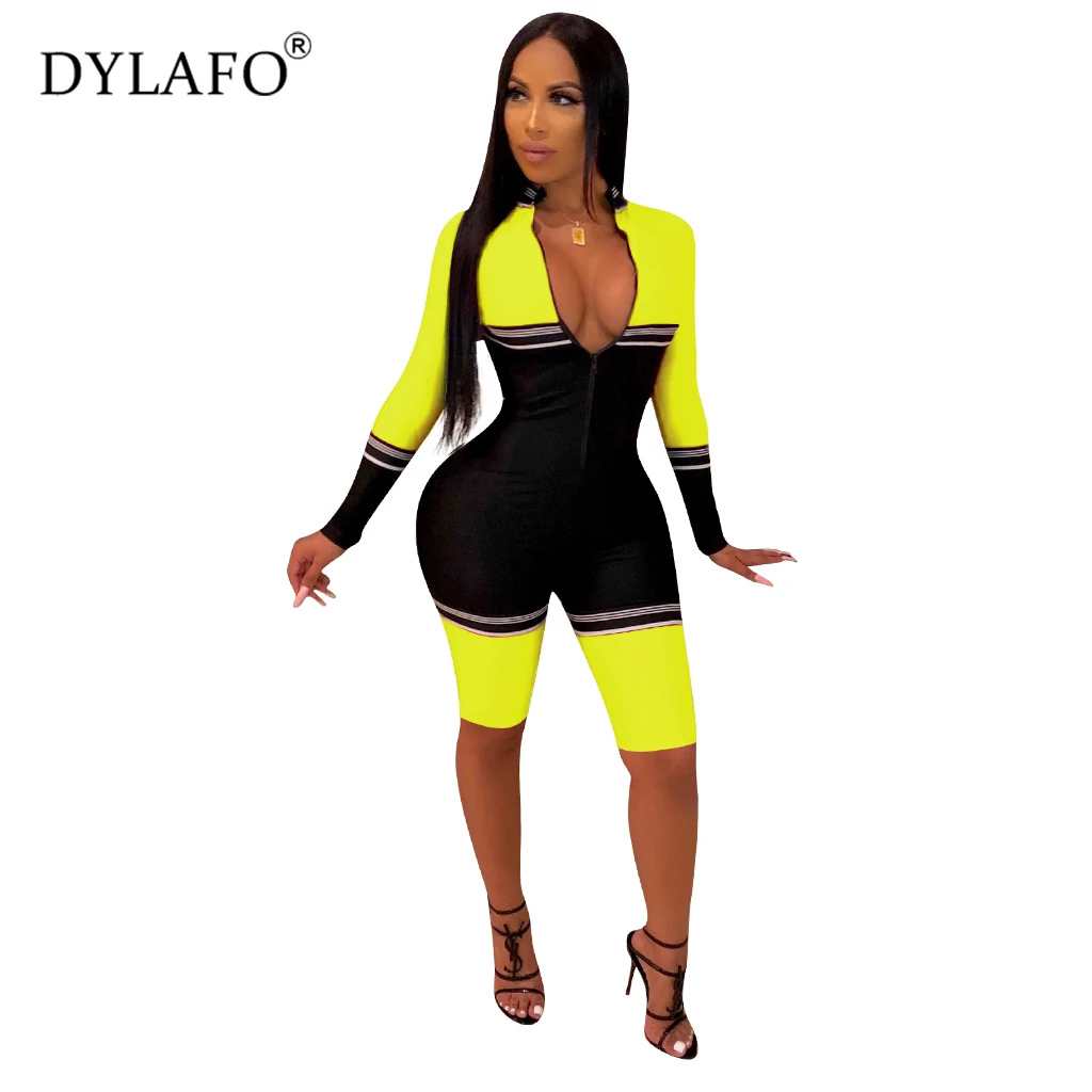 2019 Full Sleeve Patchwork Sexy Fall Winter Women Jumpsuit Tracksuit Outfit Zip Bodycon Fashion Rompers Casual Overalls Jumpsuit