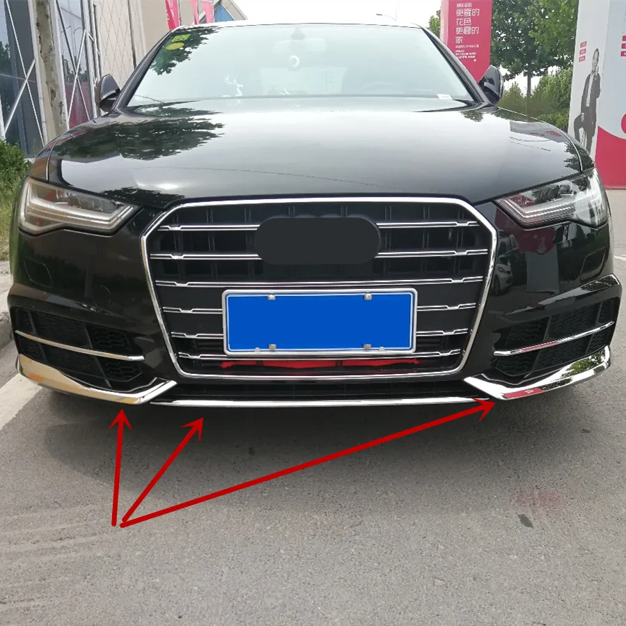 

Car Styling Front Bumper Decoration Cover Trim Stickers 3pcs For Audi A6 C7 2017 2018 Stainless Steel Exterior Auto Accessories