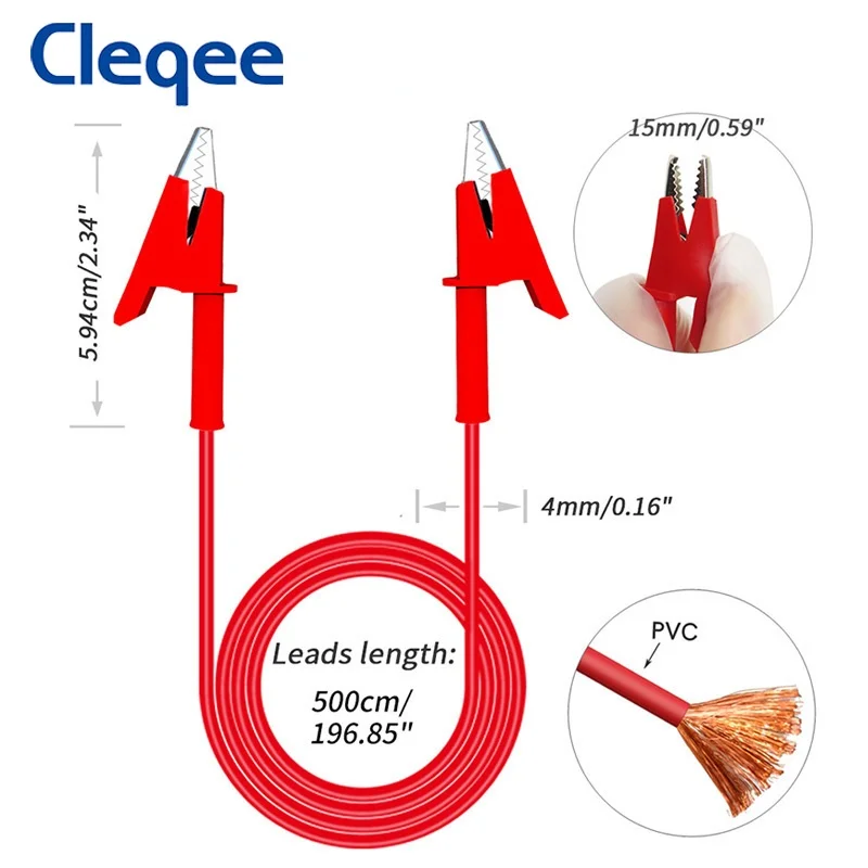 Cleqee P1024 2M 3M 5M Alligator Clips Test Leads Dual Ended Crocodile Wire with Insulators Clips Test Flexible Copper Cable