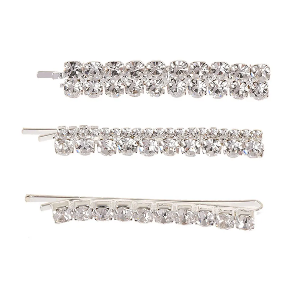 3Pcs Korea Super Flash Diamond Hairpin Simple Temperament Crystal Side Clip Word Clip Bangs Clip Female Girls Hair Accessories