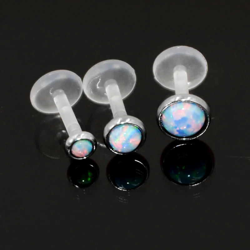 1Pcs Bioplast Flexible Labret Lip Bar Blue Opal Earring Ear Studs Ear Tragus Cartilage Lobe Piercing Body Jewelry