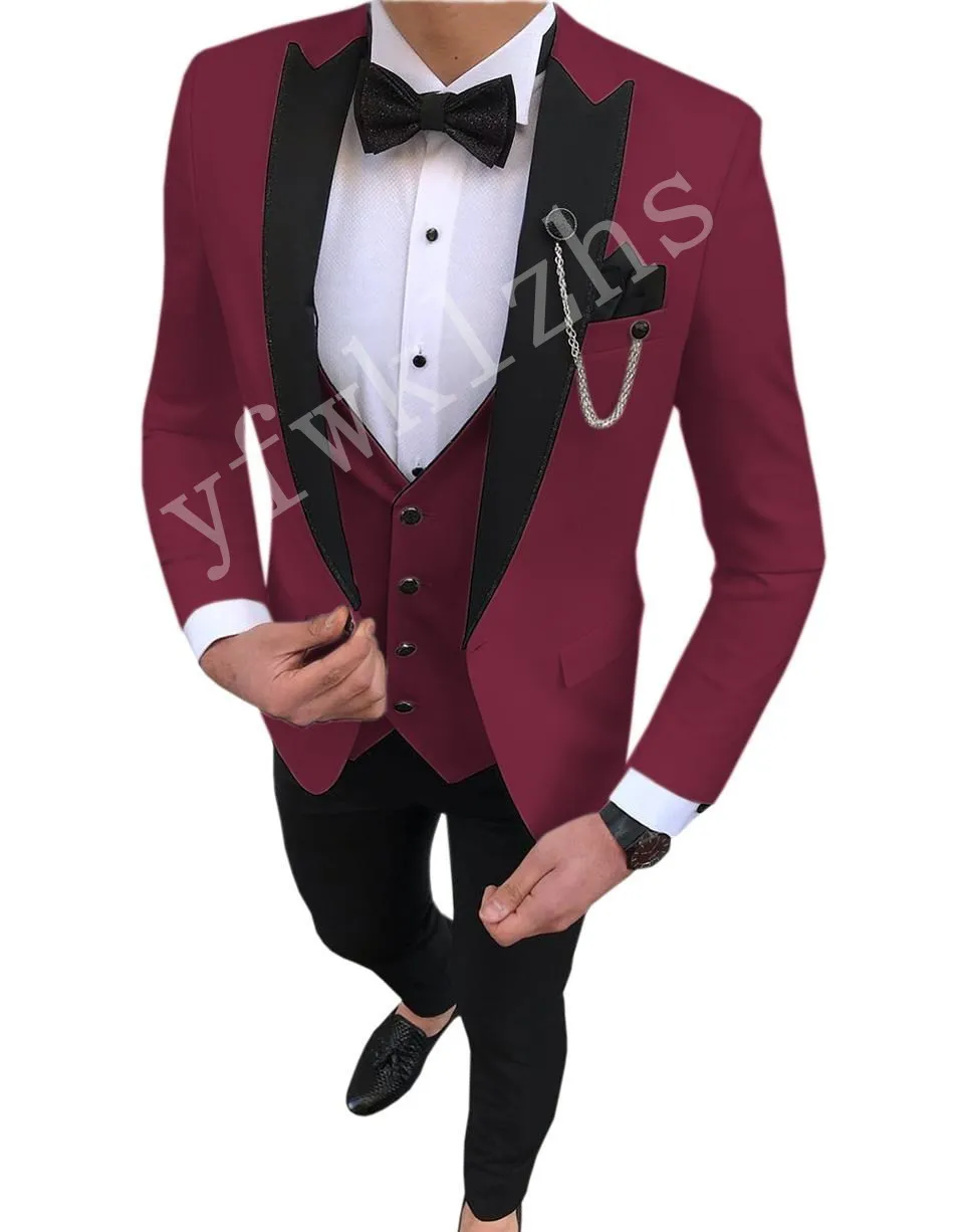 

Handsome Groomsmen Wool blend Groom Tuxedos Mens Wedding Dress Man Jacket Blazer Prom Dinner (Jacket+Pants+Tie+Vest) A113