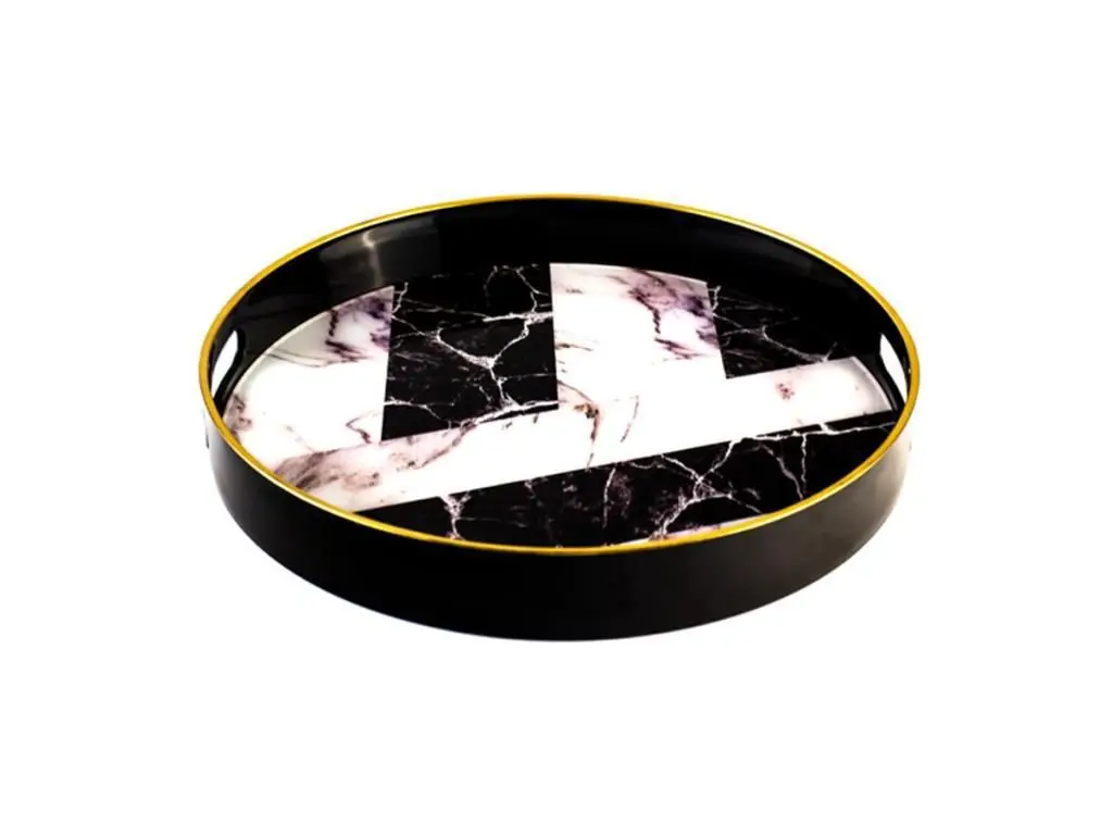 DOLBOVI Zücev 37 cm Marble Pattern Black-White Round Wood tray TRAY29 tray поднос plateau de service