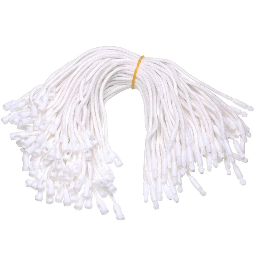 100Pcs /lot Plastic Tag White Beige Black Hang Tag Polyester Rope String Snap Lock Pin Loop Tie Fasteners Clothing Labels