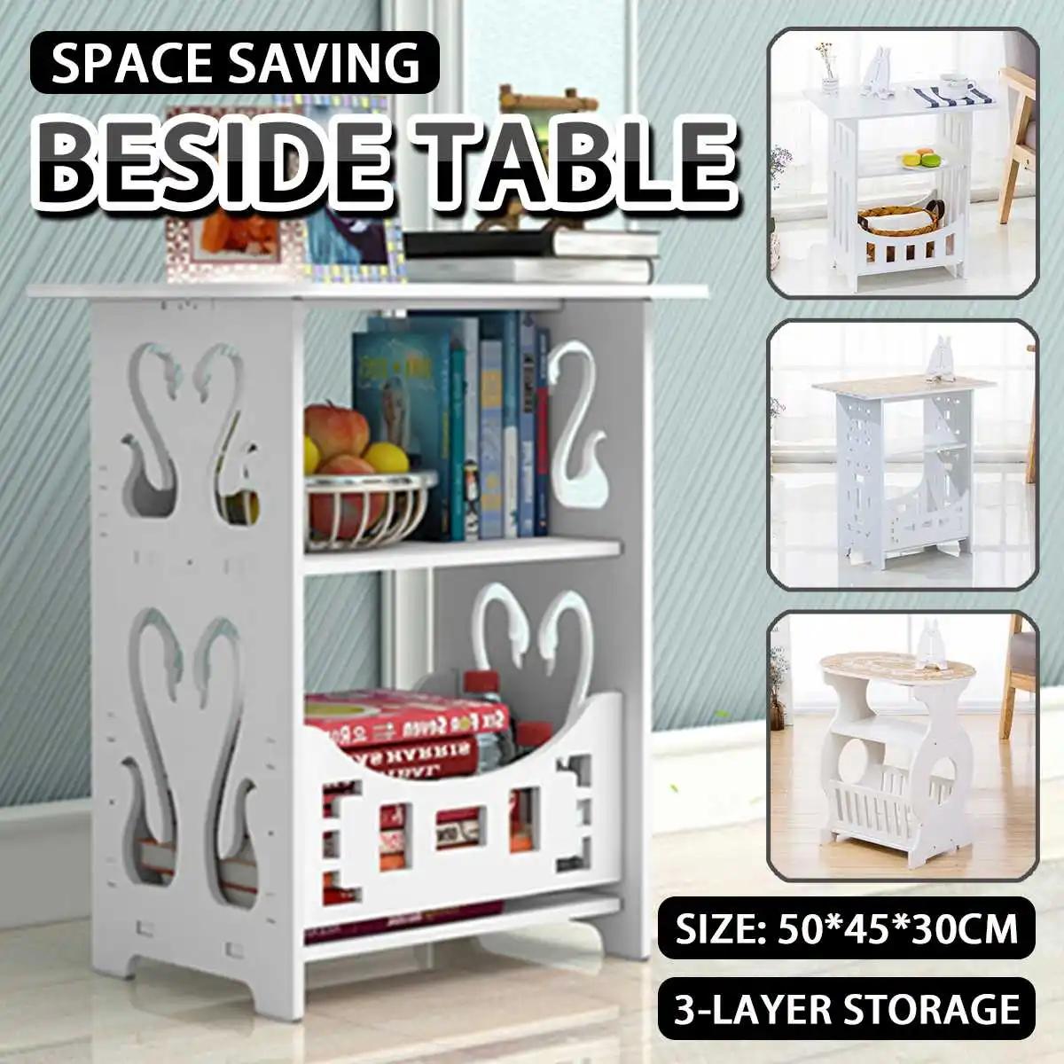 Nordic Round Coffee Table Tea Table Desk Home Living Room Storage Rack Bedside Table Two Layers Round Edge Storage Shelf Tables