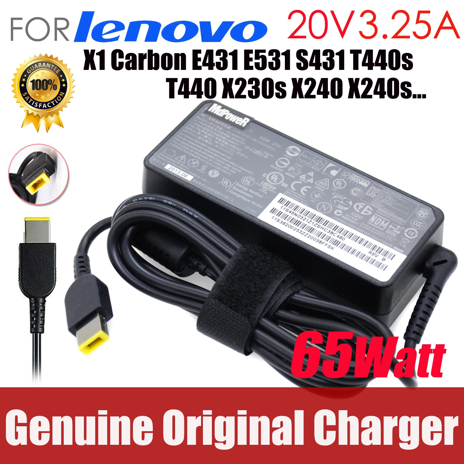 original 20V 3.25A AC Adapter Laptop Charger For Lenovo Thinkpad X240 X270 X260 K3-IML 14s-IWL E440 E450 E550 E560 E431 45N0262