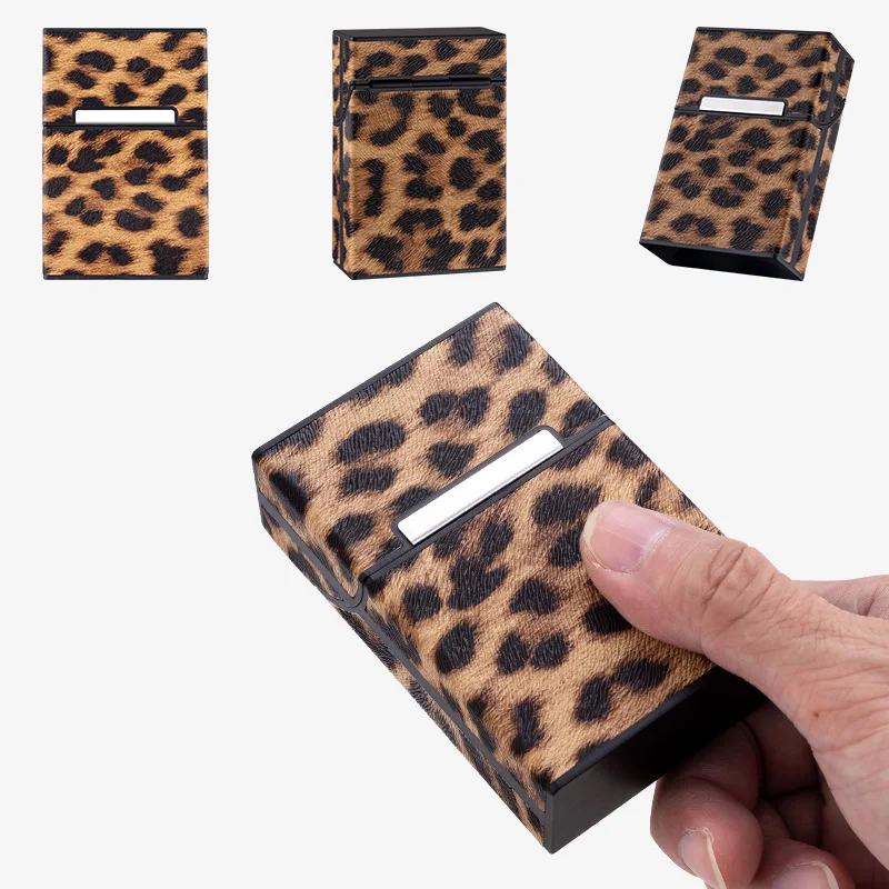 Leopard Mode Leder Zigarette Box für Männer Frau Rauchen Zubehör Taste Design 4 Farben