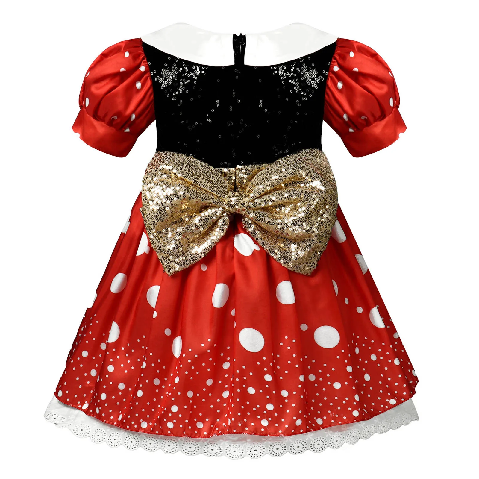 Dress For Kids Princess Party Tutu Dress Ruffled Nack Short Puff Sleeve Pettiskir Polka Dot Printed Removeable Sequined Bowknot