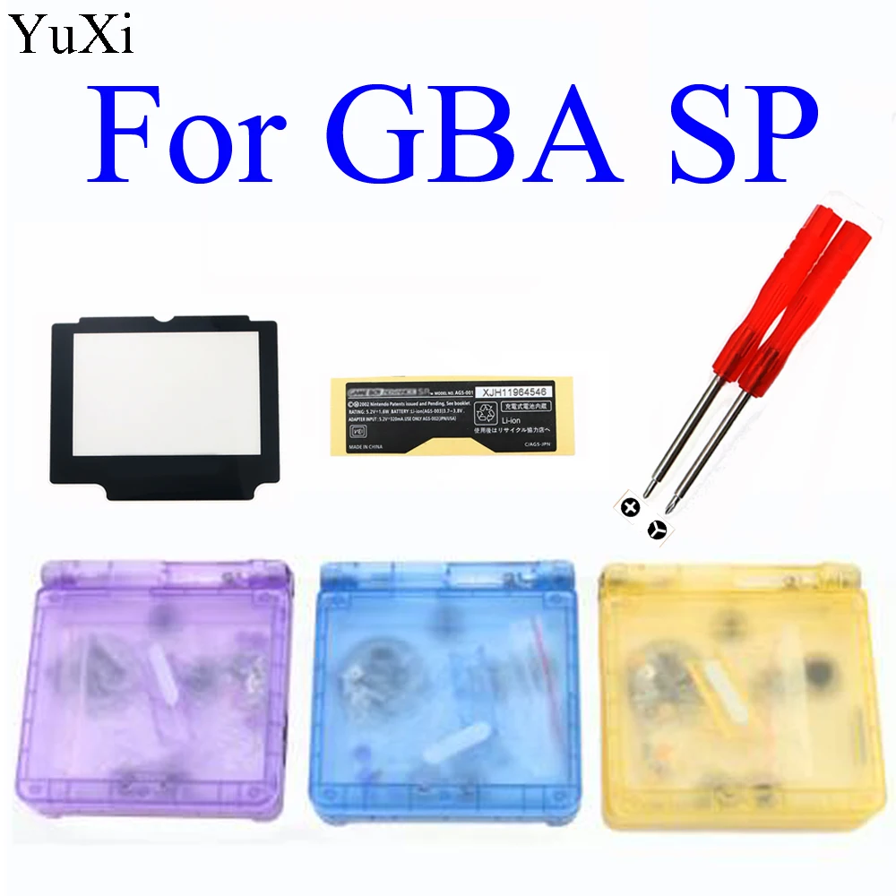 

YuXi For GameBoy Advance SP Clear Limited Edition Housing Shell Screen Lens For GBA SP Housing Case Cover w/ Screwdriver